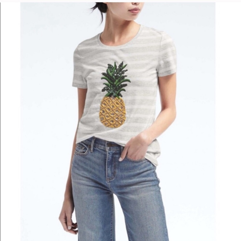 Banana Republic sequin pineapple striped tee